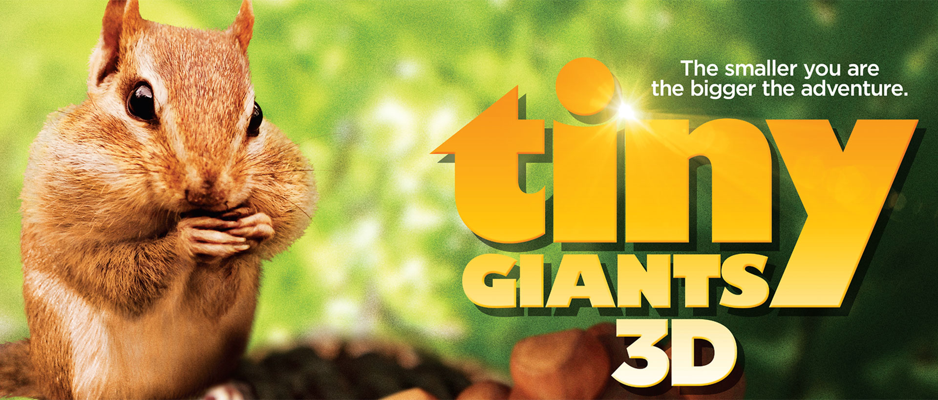 Image of a chipmunk with text that reads "The smaller you are, the bigger the adventure — tiny giants 3D"