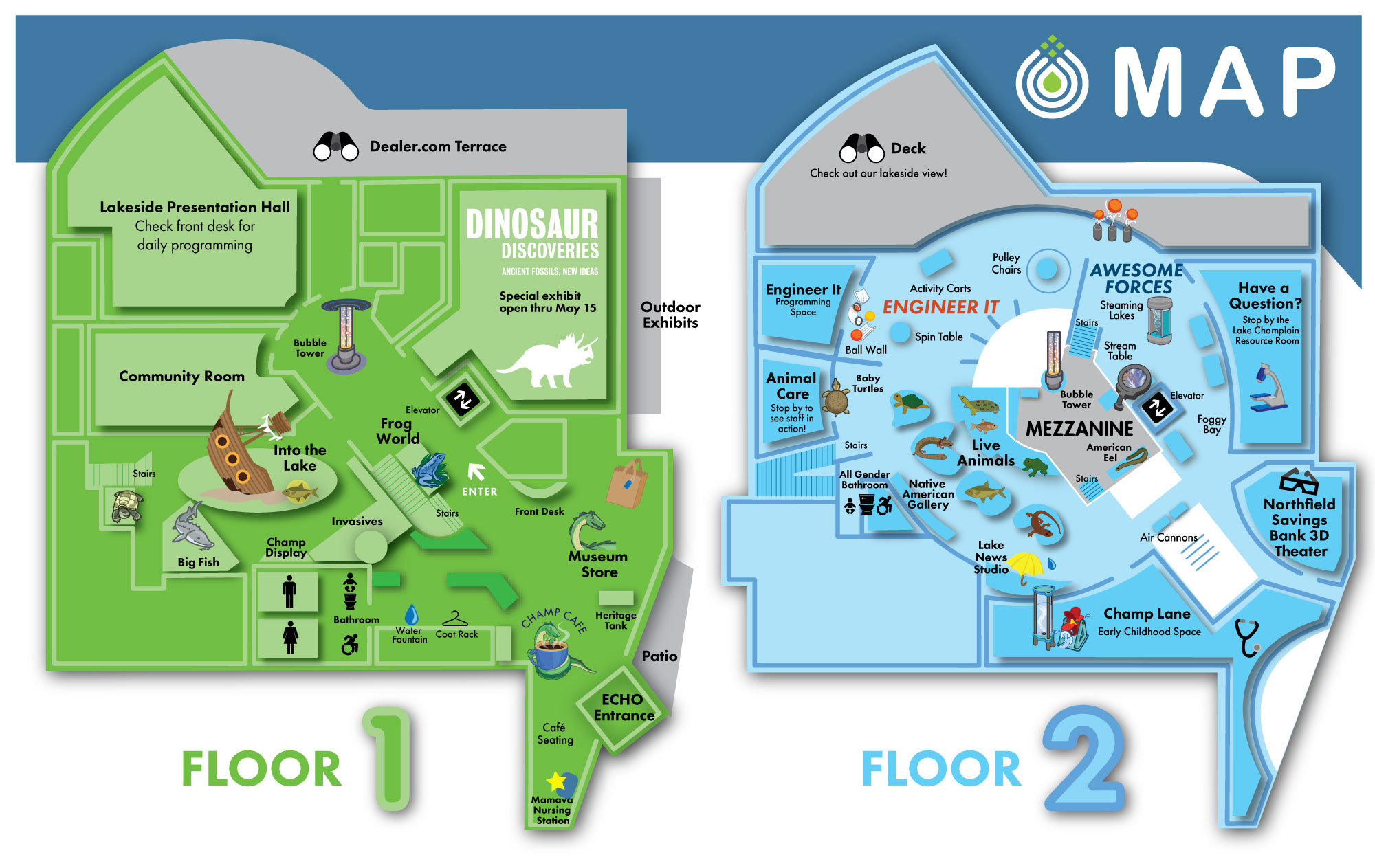 Map of Floor 1 and Floor 2 of ECHO